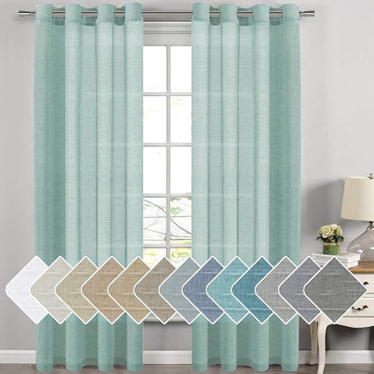 H.VERSAILTEX Linen Curtains Natural Linen Semi-Sheer Curtains 2 Panels Nickel by HVERSAILTEX