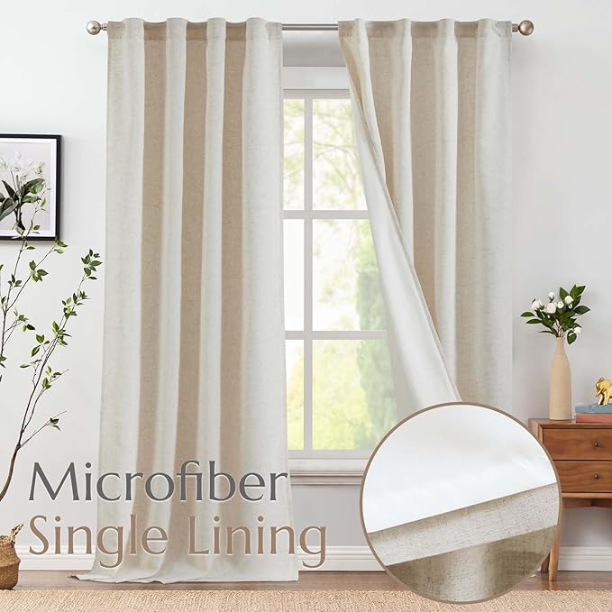 jinchan Linen Curtains with Privacy Lining 108 Inches Length Natural Crude - Image 2