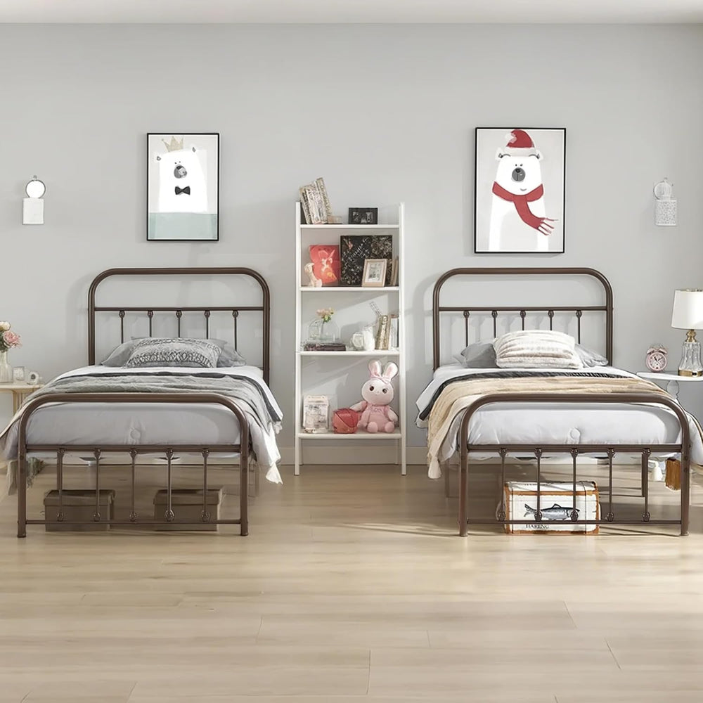 VECELO Twin Size Victorian Style Metal Bed Frame with Headboard Classic Metal...