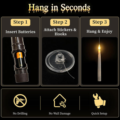 Halloween Floating Candles with Wand, 20 Pcs Flickering LED Hanging Candles