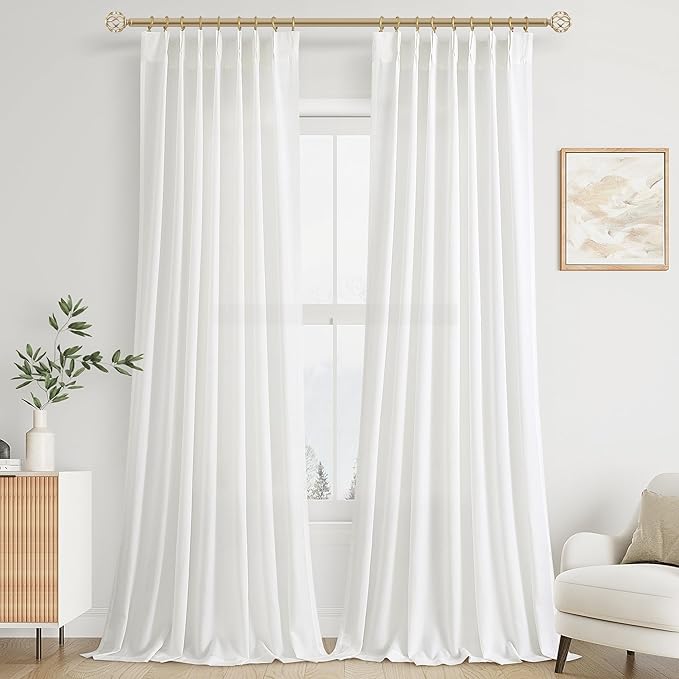 Off White Pinch Pleat Linen Curtains 120 Inches Long by Aersas