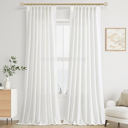 Off White Pinch Pleat Linen Curtains 120 Inches Long by Aersas