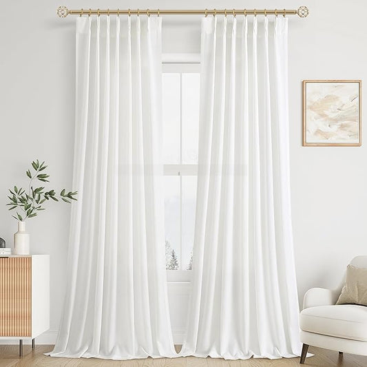 Off White Pinch Pleated 90 Inch Curtains 2 Panels by Aersas