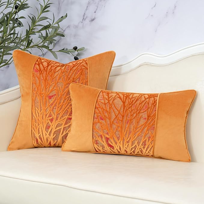 Yangest Orange Yellow Twigs Throw Pillow Cover Velvet Branches Velvet Cushion - Image 5