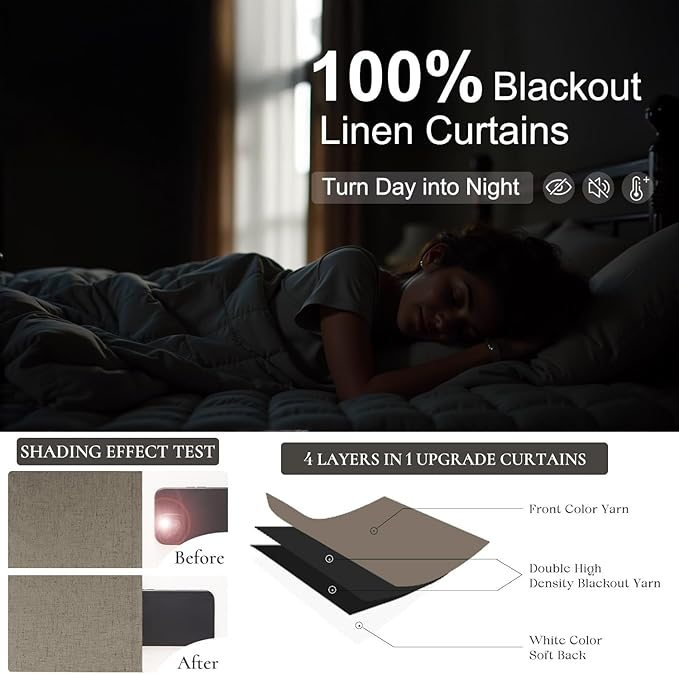 Brown Blackout Curtains 90 Inch Length Thick Linen Patio Drapes - Image 4