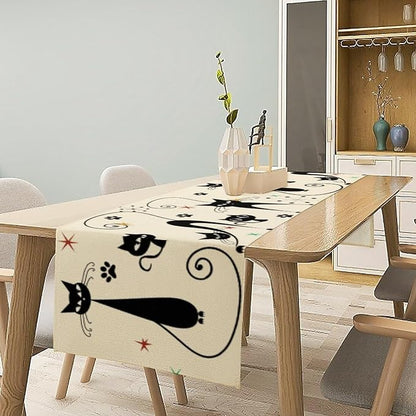 Mid Century Table Runner Minimalist Funny Black Cat Claws Retro Abstract - Image 6