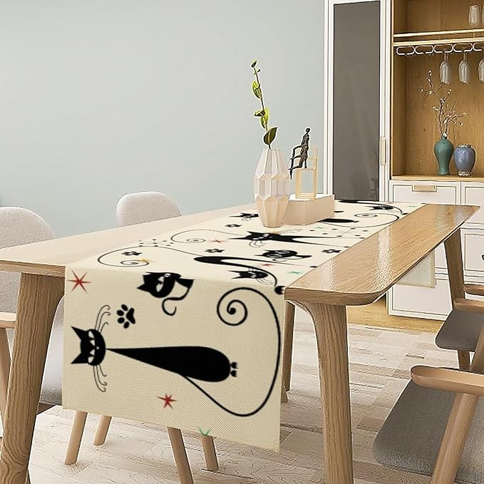 Mid Century Table Runner Minimalist Funny Black Cat Claws Retro Abstract - Image 6