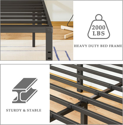 fschos 18 inch metal-bed-frame twin-xl/no box spring needed/reinforced showing dimensions