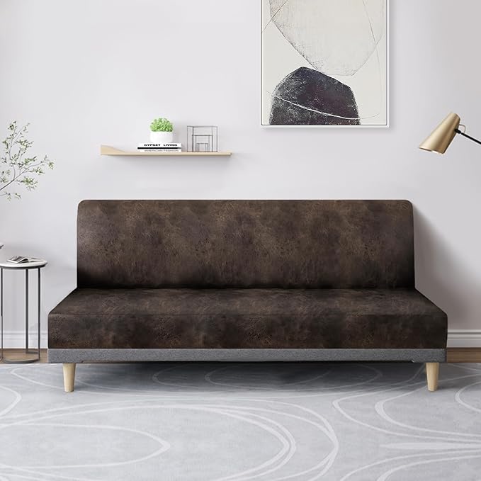 molasofa Leather Like Stretch Futon Slipcover Armless Futon Bed Sofa Cover - Image 3
