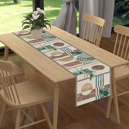 Abstract Mid Century Table Runner, Modern Green Leaves Boho Tropical Plants - Image 2