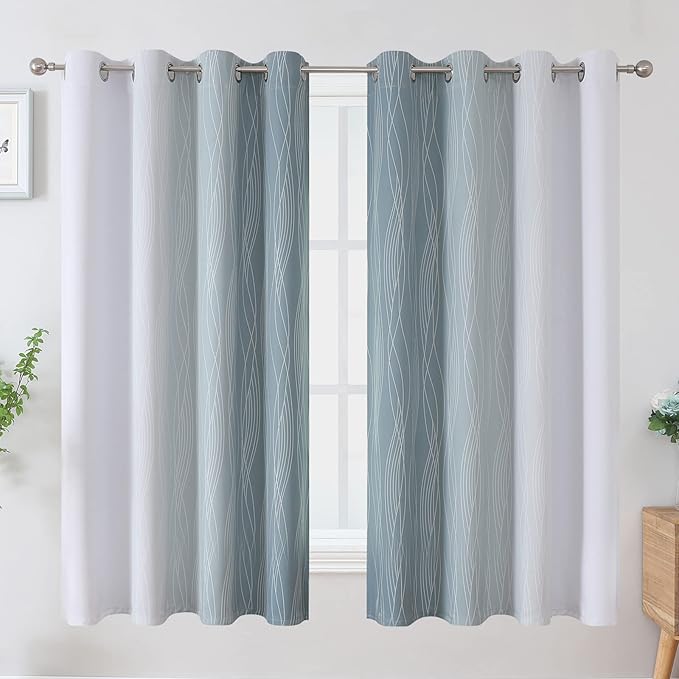 Estelar Textiler Stone Blue and Greyish White Blackout Curtains 63 Inch Length - Image 2