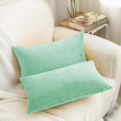 HWY 50 Aqua Green Velvet Rectangular Throw Pillow Covers 12x20 Inch - Image 7