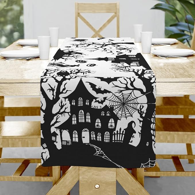 Halloween Table Runner, Linen Table Runner, Spider Pumkin Table Runners by Hliyty