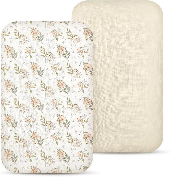 lulumoon Baby Bassinet Sheets Muslin: Cotton Bedside Bassinet Sheets Floral by Lulumoon
