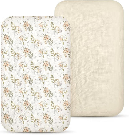 lulumoon Baby Bassinet Sheets Muslin: Cotton Bedside Bassinet Sheets Floral by Lulumoon