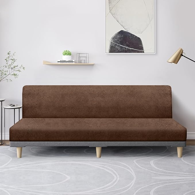 molasofa Leather Like Stretch Futon Slipcover Armless Futon Bed Sofa Cover - Image 3