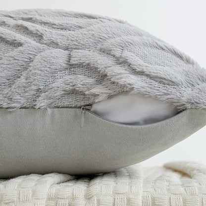 MIULEE Light Grey Throw Pillow Covers 18x18 Inch, Soft Winter Plush Faux Wool - Image 3