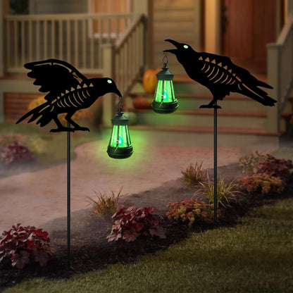 Halloween Decorations Outdoor,2 Pack Metal Crow Solar Lights Garden Stakes