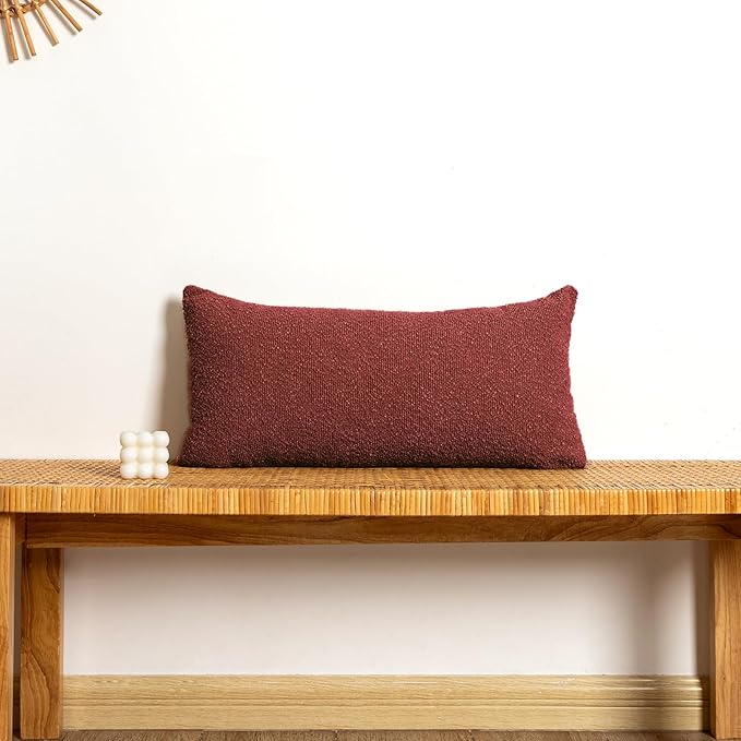 12x24 inch Boucle Lumbar Pillow Cover, Burgundy Woven Texture Neutral Long by JoraLion