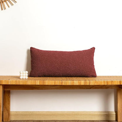 12x24 inch Boucle Lumbar Pillow Cover, Burgundy Woven Texture Neutral Long by JoraLion