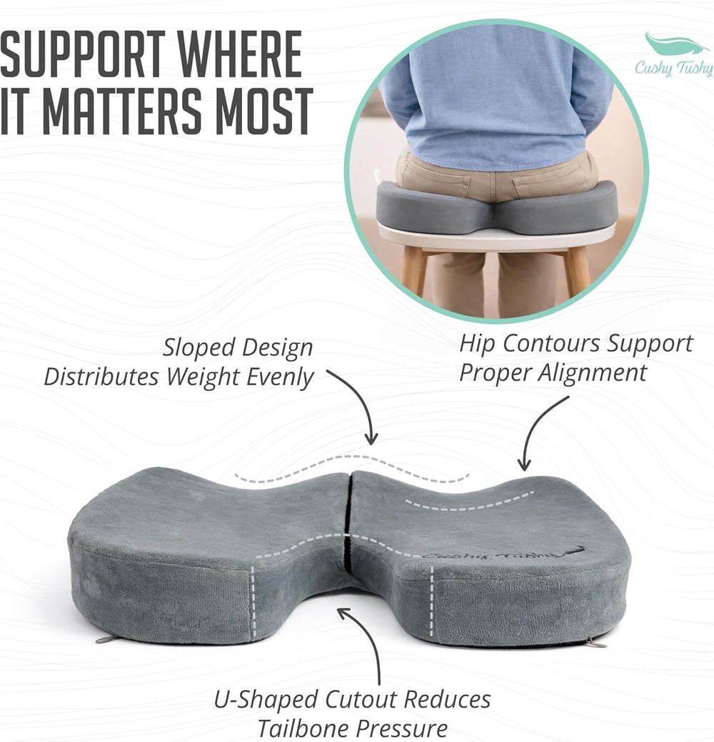 Cushy Tushy Premium Foldable Travel Seat Cushion - for Relief of Lower Back, ...
