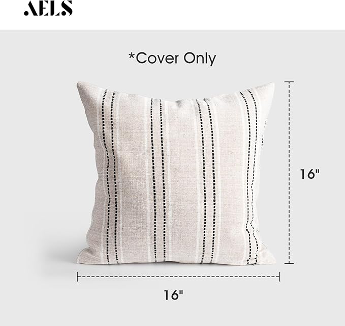 AELS 16x16 Decorative Farmhouse Linen Throw Pillow Covers, Boho Textured Pillow - Image 2