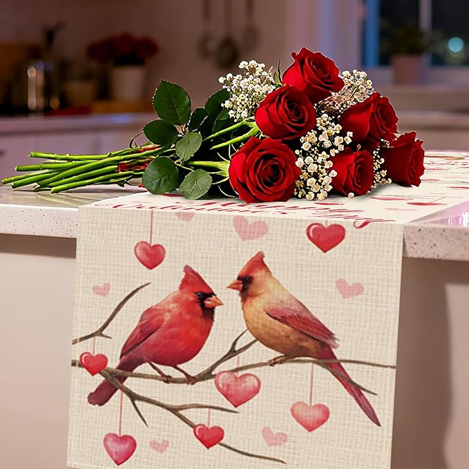 Happy Valentines Day Cardinal Dining Table Runner, Anniversary Wedding Indoor - Image 6