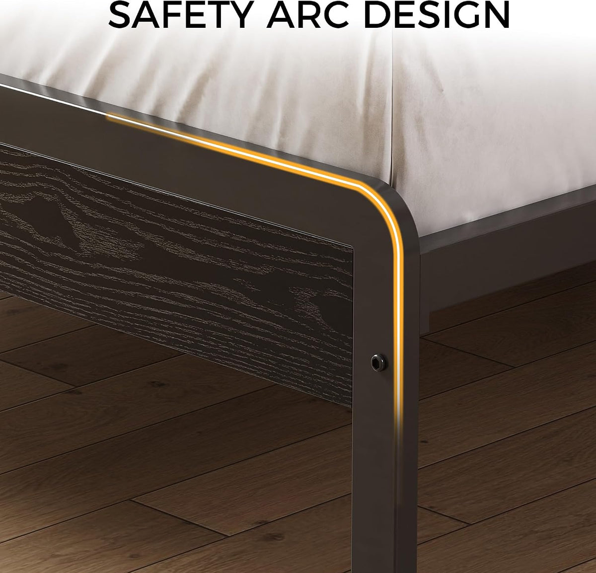likimio queen bed frame with 2-tier storage shelf on a desk or shelf
