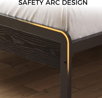 likimio queen bed frame with 2-tier storage shelf on a desk or shelf