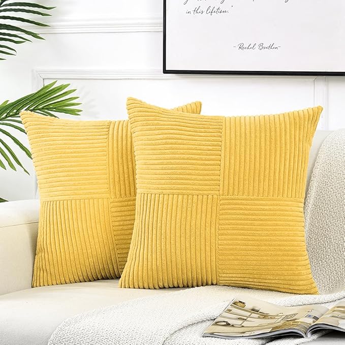 Fancy Homi 2 Packs Yellow Decorative Throw Pillow Covers 16x16 Inch by Fancy+Homi
