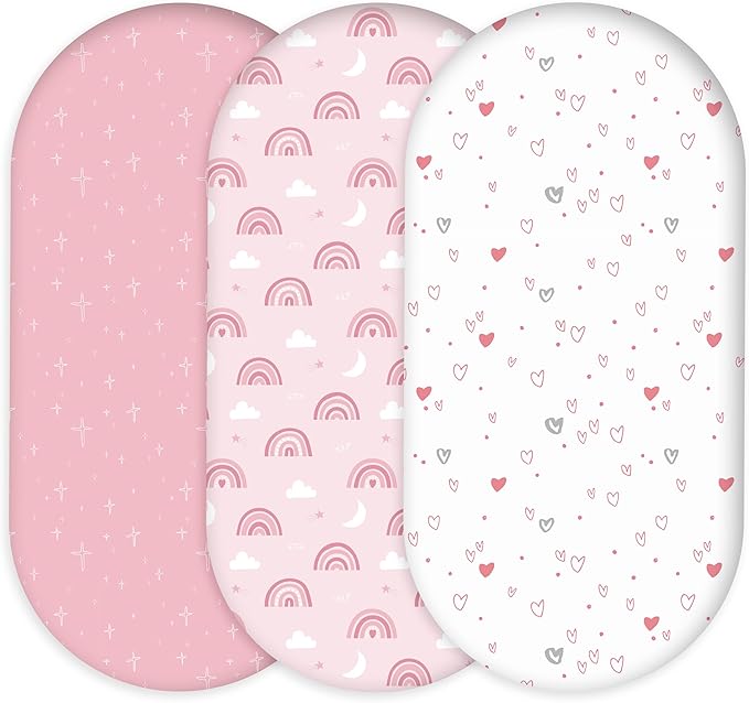 Bassinet Sheets for Baby Girl 32 * 16, 3 Pack Soft Breathable Baby Bassinet by CivaruaKids