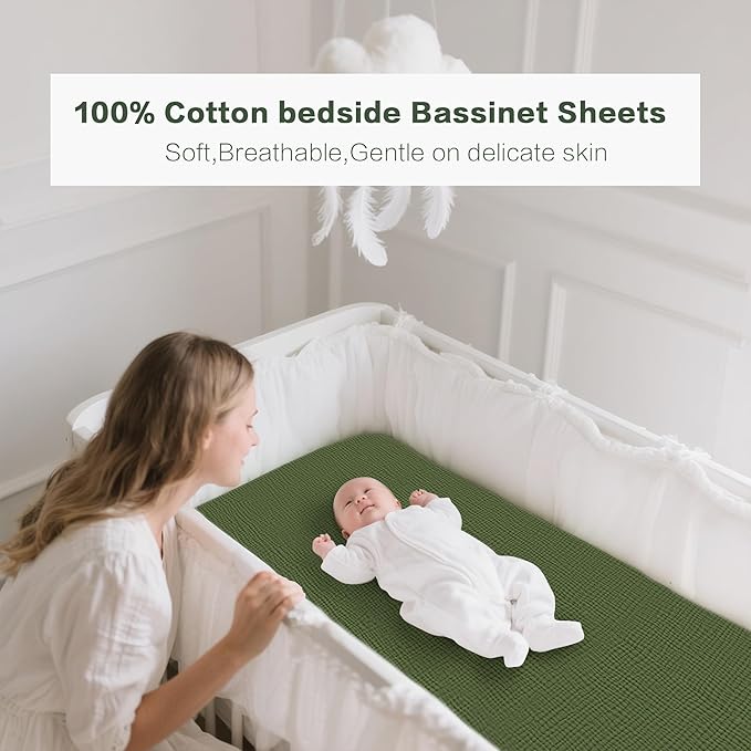 Muslin Bedside Sleeper Bassinet Fitted Sheets, 3 Pack Cotton Baby Sheet - Image 3