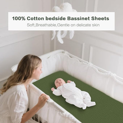 Muslin Bedside Sleeper Bassinet Fitted Sheets, 3 Pack Cotton Baby Sheet - Image 3