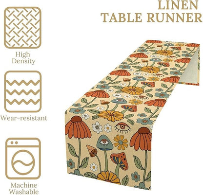 70's Boho Mushroom Table Runner, Retro Kitchen Groovy Hippie Funky Table Runner - Image 3