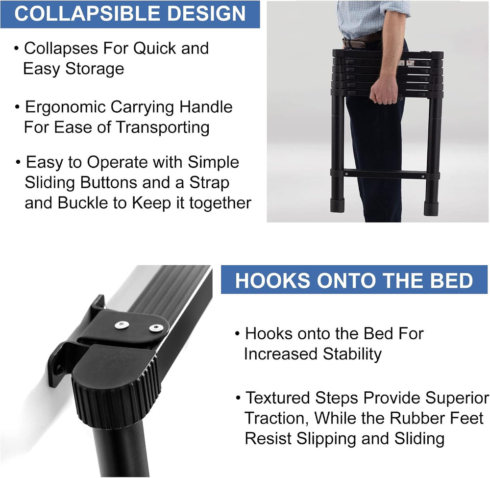 RecPro RV Telescoping Bunk Bed Ladder | Includes Mounting Brackets | Lightwei...
