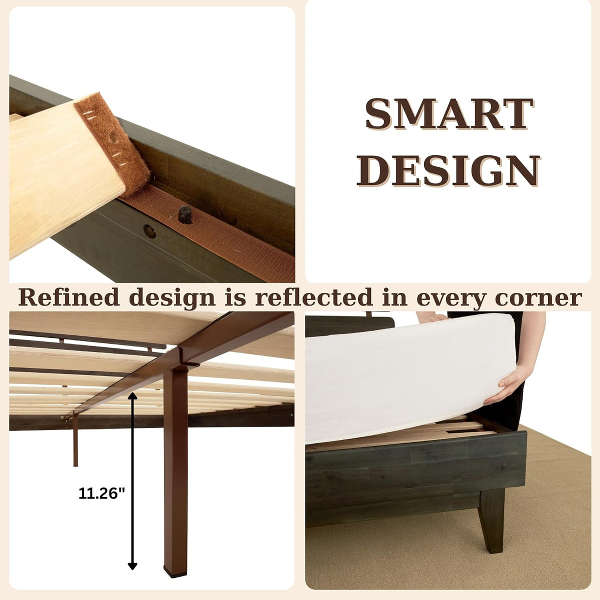 bme caden 15 inch king bedframe, adjustable headboard on a desk or shelf