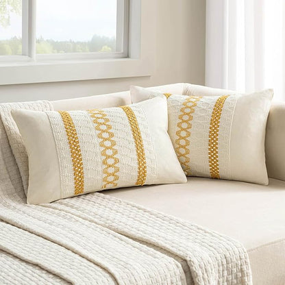 MIULEE Set of 2 Mustard Yellow Boho Decorative Lumbar Pillow Covers 12x20 Inch by MIULEE