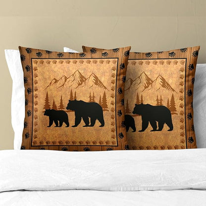 Bear Throw Pillow Covers 20x20 Inch Set of 2 Retro Brown Mountain Decorative - Image 3