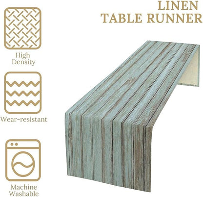Vintage Table Runner Blue Wood Planks Texture Rustic Country Farmhouse Barn - Image 7