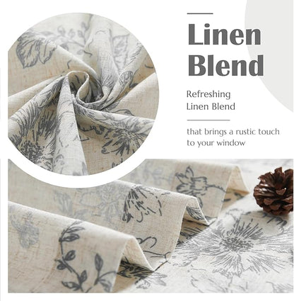 jinchan Linen Floral Tier Curtains 24 Inch Farmhouse Botanic Grey Cafe Curtains - Image 6