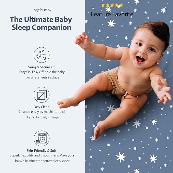 Baby Bassinet Sheets Girl Boy, Fitted Bassinet Sheet Set 3 Pack Bassinet - Image 5