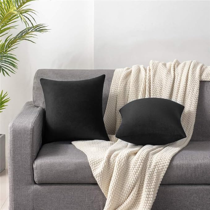 Decorative Pillow Covers 20x20 Black: 2 Pack Cozy Soft Velvet Square Throw - Image 2