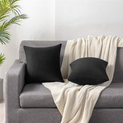 Decorative Pillow Covers 20x20 Black: 2 Pack Cozy Soft Velvet Square Throw - Image 2