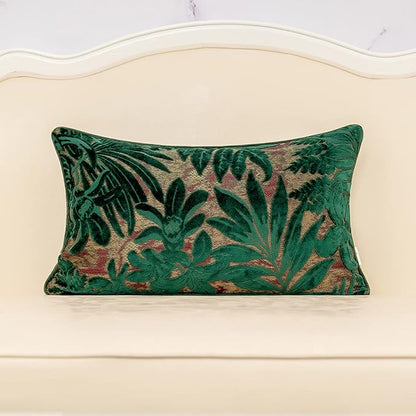 Alerfa 12 x 20 Inch Green Teal Rectangle Maple Leaf Pillow Embroidery Cut by Alerfa