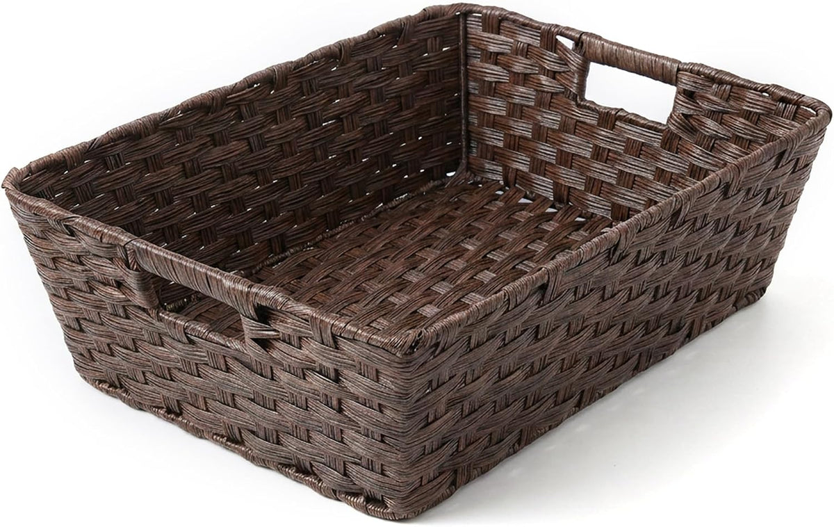 onlytak large 2-pack plastic wicker storage baskets, 17"x13"x5.5", view 9