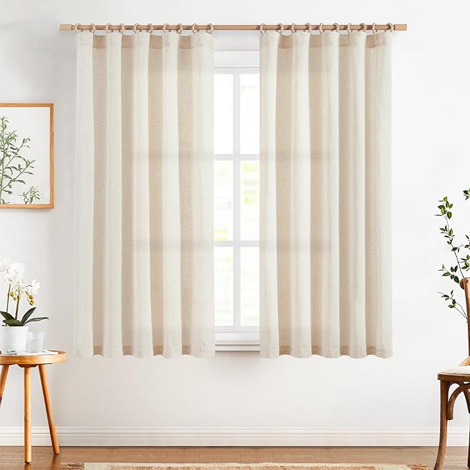 jinchan Short Linen Curtains 63 Inch Length 2 Panels Set Window Curtains by JINCHAN
