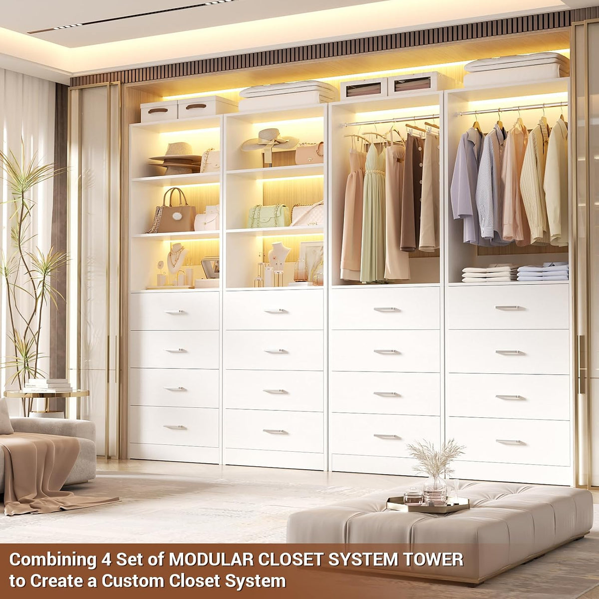 aheaplus closet drawers system, 21.3" wood closet organizer showing dimensions