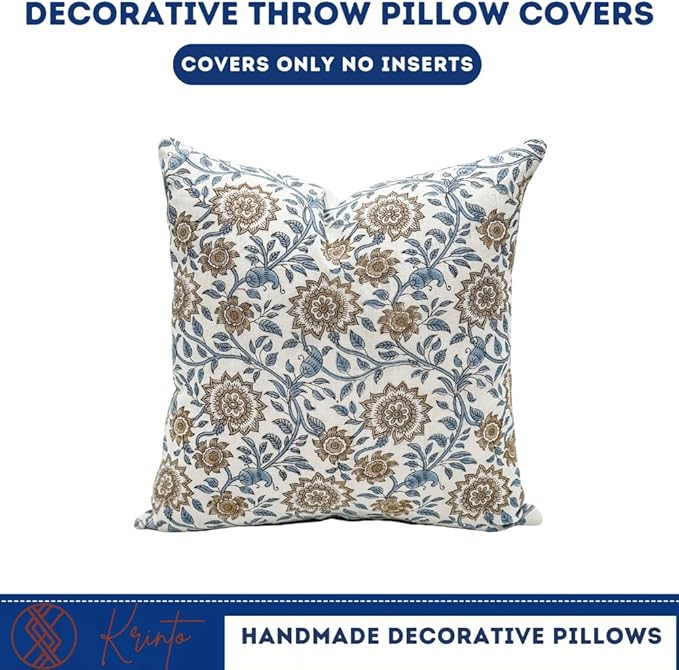 Designer Floral Print on Off White Linen Pillow Cover, Boho Décor Pillow - Image 2