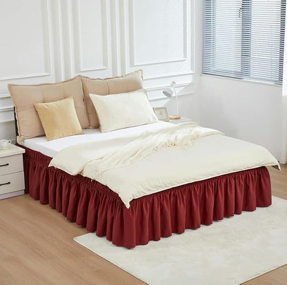 RIMELA Wine Red Bed Skirt King Size 15 Inch Drop, Elastic Bed Skirting by RIMELABedSkirt