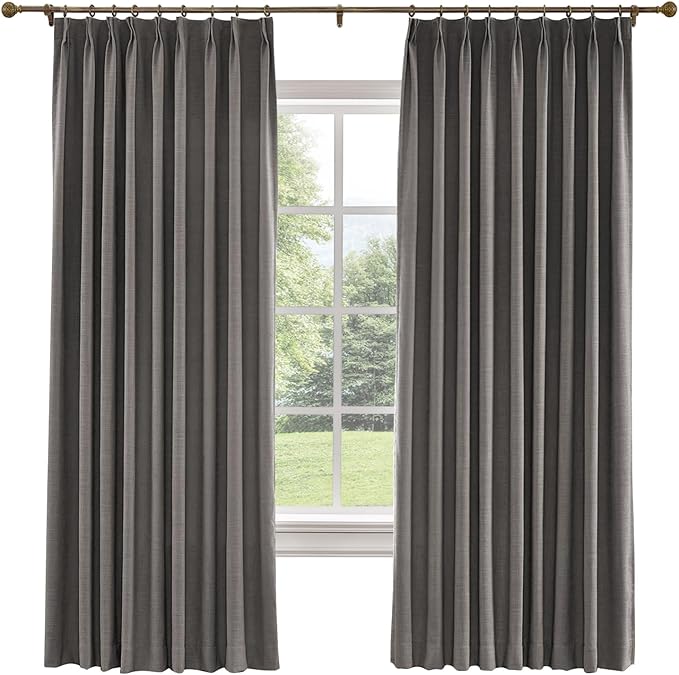 TWOPAGES 100 W x 102 L inch Pinch Pleated Curtain Room Darkening Linen Drapery by TWOPAGES